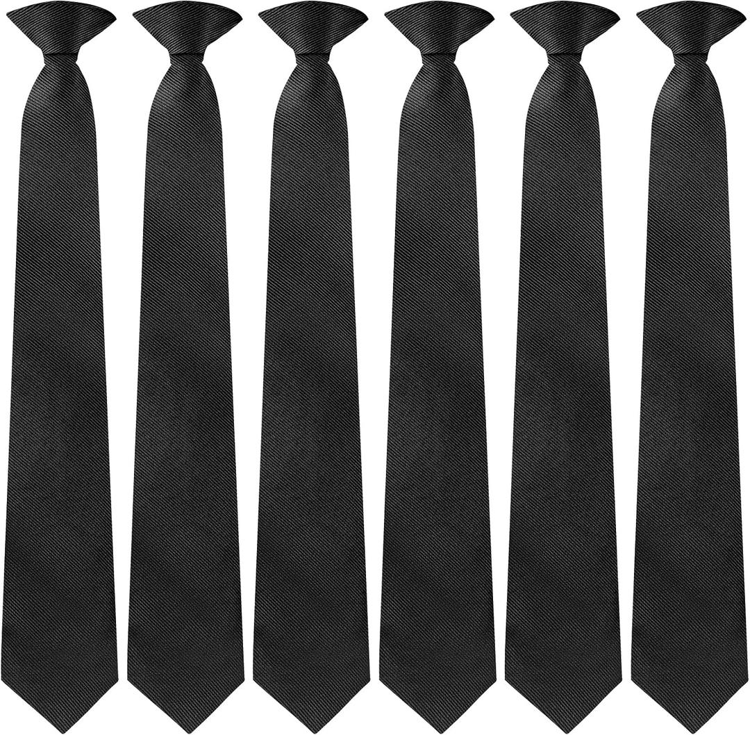 2 x 6 Pcs Clip on Ties for Men 20 Inch Mens Clip on Tie Plaid Striped Dots Pre Tied Necktie for Office School Party (Black)
