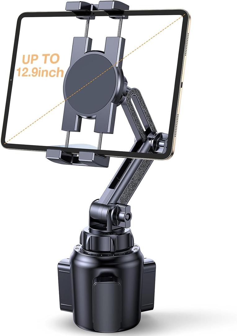 Coolpow Cup Holder Tablet Holder for car, Adjustable Long Neck car Cup iPad Holder Mount【Super Stable】 iPad Cup Holder car Mount for All 4.7"-12.9" Apple Samsung Galaxy Tab