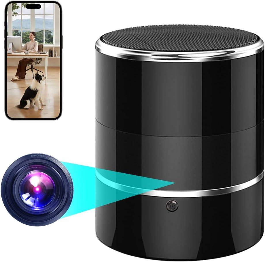 Security WiFi Camera in Bluetooth Speaker with 240 Viewing Angle,Wireless Security Cameras,Dome Cams Phone App,Hd 1080P,Motion Activated for Home Offices Store(2.4G /5G) (Black)