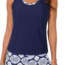 Aleumdr Womens Athletic 3 Piece Tankini Swimsuits with Shorts Swim Tank Tops with Sports Bra and Boyshorts Bathing Suits, Size:L