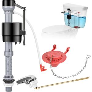 Universal Toilet Flusher Replacement Kit, Fill Valve, 2-Inch Flapper, Toilet Handle Lever, Adjustable, Quiet, Easy to Install, Complete Toilet Parts Inside Tank Kit (Red, 1-Pack)