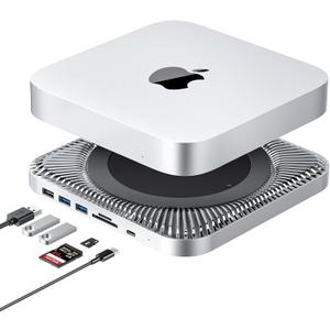 RayCue Mac Hub & Stand with SSD - Type-C, USB 3.0/2.0 Ports, Card Readers - Fits 2.5 Inch SSD, for Mac Studio, Mac Mini M1/M2 (White)