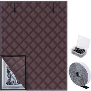 Nkiy Quen 3 Layer 63 x 47 Inch Winter Insulated Window Cover,Oxford Thermal Insulated Window Blanket with Fastener,Brownish Red Window Insulation Kit for Winter Keeping Warm