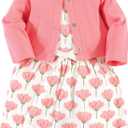 Touched by Nature Infant Toddler Girls Organic Cotton Dress and Cardigan, Rainbows Sunshine, 6-9M