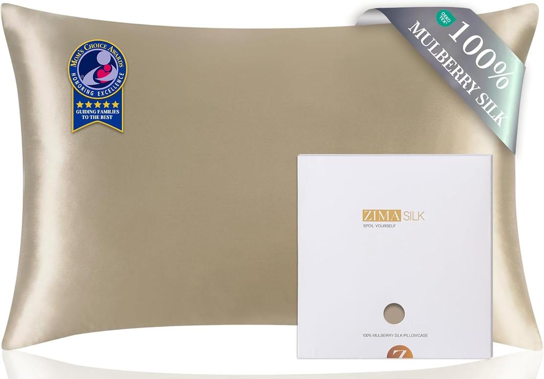 ZIMASILK 100% Pure Mulberry Silk Pillow Cases for Hair and Skin, Soft, Hypoallergenic & Smooth, Both Sides Grade 6A Silk, with Hidden Zipper, Gift for Women Men,1pc(Standard 20''x26'',Taupe)
