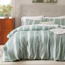 Bedsure Waffle Weave Duvet Cover Queen - 100% Cotton Boho Duvet Cover with 2 Pillowcases - Green Textured Comforter Cover with Zipper Closure (Queen, 90"x90") (19 - Strip Green (No Comforter))