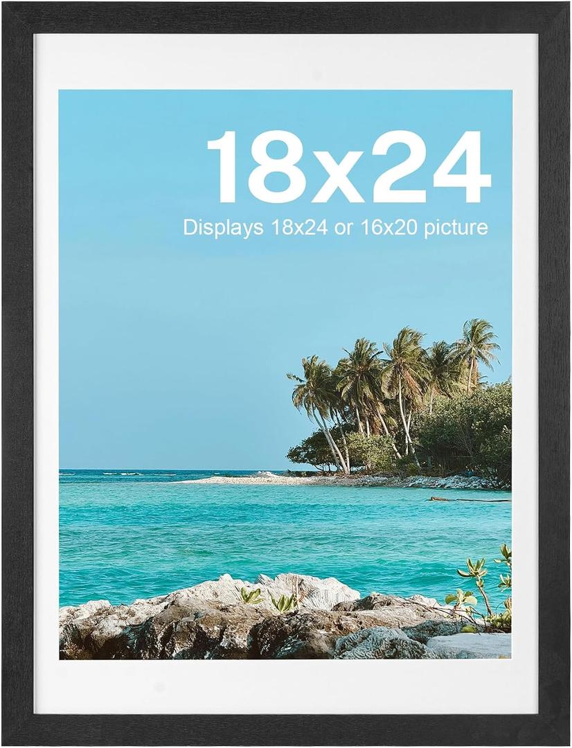HOUSE DAY Poster Frames 18 x 24 MDF Wood and Polished Plexiglass 18x24 Frame without Mat or 16x20 with Mat, Horizontal or Vertical Wall Mounting 18 x 24 Poster Frame 18x24 Poster Frame Black Frames for Large Size Picture 1 Pack