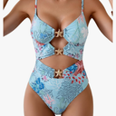 Eomenie One Piece Swimsuit for Women Cutout Monokini Sexy Bathing Suit Metal Swim Suit, Size:S