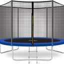 YAKEY Trampoline 10FT Recreational Trampolines with Safety Enclosure Net, ASTM Approved Combo Bounce Outdoor Waterproof Trampoline with Ladder for Kids and Family