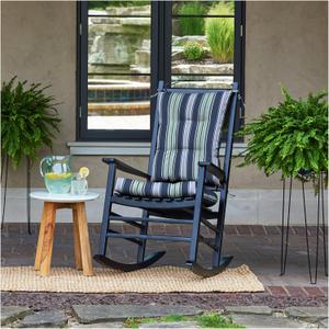 Arden Plush Indoor/Outdoor Rocking Chair Cushion Set, 18 x 20, Water Repellent, Fade Resistant, Tufted Cushion for Rocking Chairs Sapphire Aurora Blue Stripe