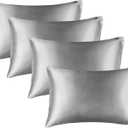 BEDELITE Satin Pillowcase for Hair and Skin, Super Soft Similar to Silk Pillow Cases 4 Pack with Envelope Closure, Cooling Pillowcases for Women Men (20"x26" Standard Size, Grey)