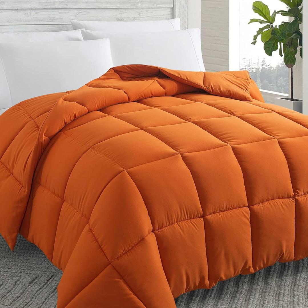 Cosybay Down Alternative Comforter (Burnt Orange, King) - All Season Soft Quilted King Size Bed Comforter - Duvet Insert with Corner Tabs - Winter Summer Warm Fluffy, 104x96 inches