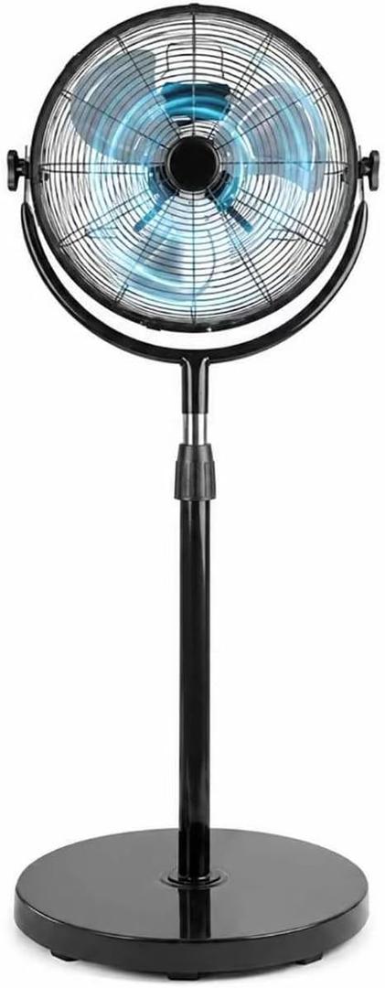 12 Inch Heavy Duty High Velocity Metal Stand Pedestal Fan | 3 speed levels, adjustable height 47.1"-55.1", solid metal fan for indoor air circulation in bedroom, patio and workshop