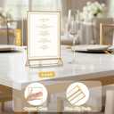 EHWINE 12 Pack Acrylic Sign Holder 5 x 7, Double Sided Gold Picture Frame Stand up Table Top Sign Holders, Clear Display Stand Menu Flyer Holder for Wedding Party (Provide Non-slip Mats)