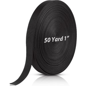 1 Inch Black Polypropylene Webbing, 50 Yards Heavy Duty Climbing Strap for Dog Leash, Seat Belt, Backpack Handles, Rescue Rope, and Outdoor Gear