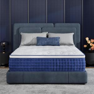 Queen Mattress, 12 Inch Queen Size Hybrid Mattresses in a Box, Medium Feel Foam and Individual Pocket Springs, Fiberglass Free Bed Mattress, Extra Edge Support, Pressure Relief, CertiPUR-US, Blue