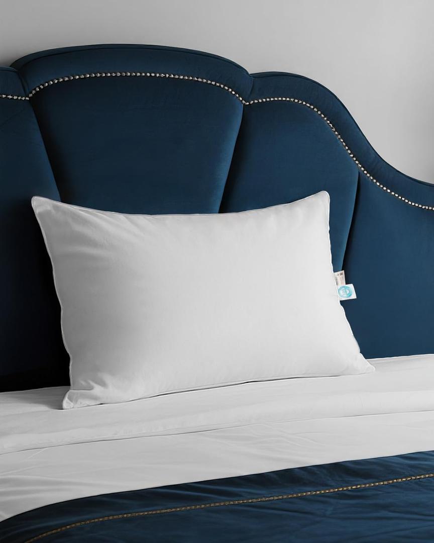 finbuco 750 Fill Power White Goose Down Pillow Standard Size - for Back, Side & Stomach Sleepers | Hotel Quality with Pillowcase for Home, Travel, Dormitory & Guest Room | 1 Pack, 20x26 Inch