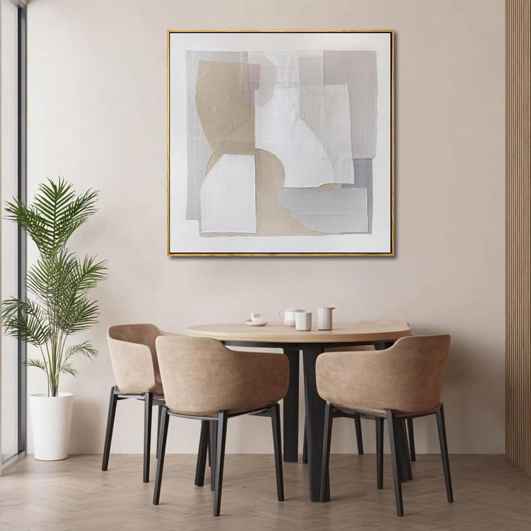 SHEYOYE Neutral Abstract Wall Art Canvas  Beige and Cream Geometric Artwork for Modern Living Room Wall Decor, Minimalist Neutral Wall Art for Bedroom or Office 40x40Inch (Taupe)