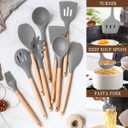 Umite Chef Kitchen Cooking Utensils Set, 33 pcs Non-stick Silicone Spatula Set with Holder, Woodle Handle Heat Resistant Gadgets Utensil (Gray)