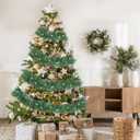 Christmas Green Garland Xmas Tree Decorations Pre-lit Christmas Twist Garland Ceiling Hanging Decorations for New Year Party Birthday Holiday Indoor Outdoor Supplies (Warm White, 14.7Ft)