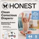 The Honest Company Clean Conscious Diapers for Delicate Skin | Up to 100% Leakproof | Hypoallergenic, Fragrance Free | Gender Neutral | Club Box, Size 5 (27+ lbs), 44 Count (Prints May Vary)