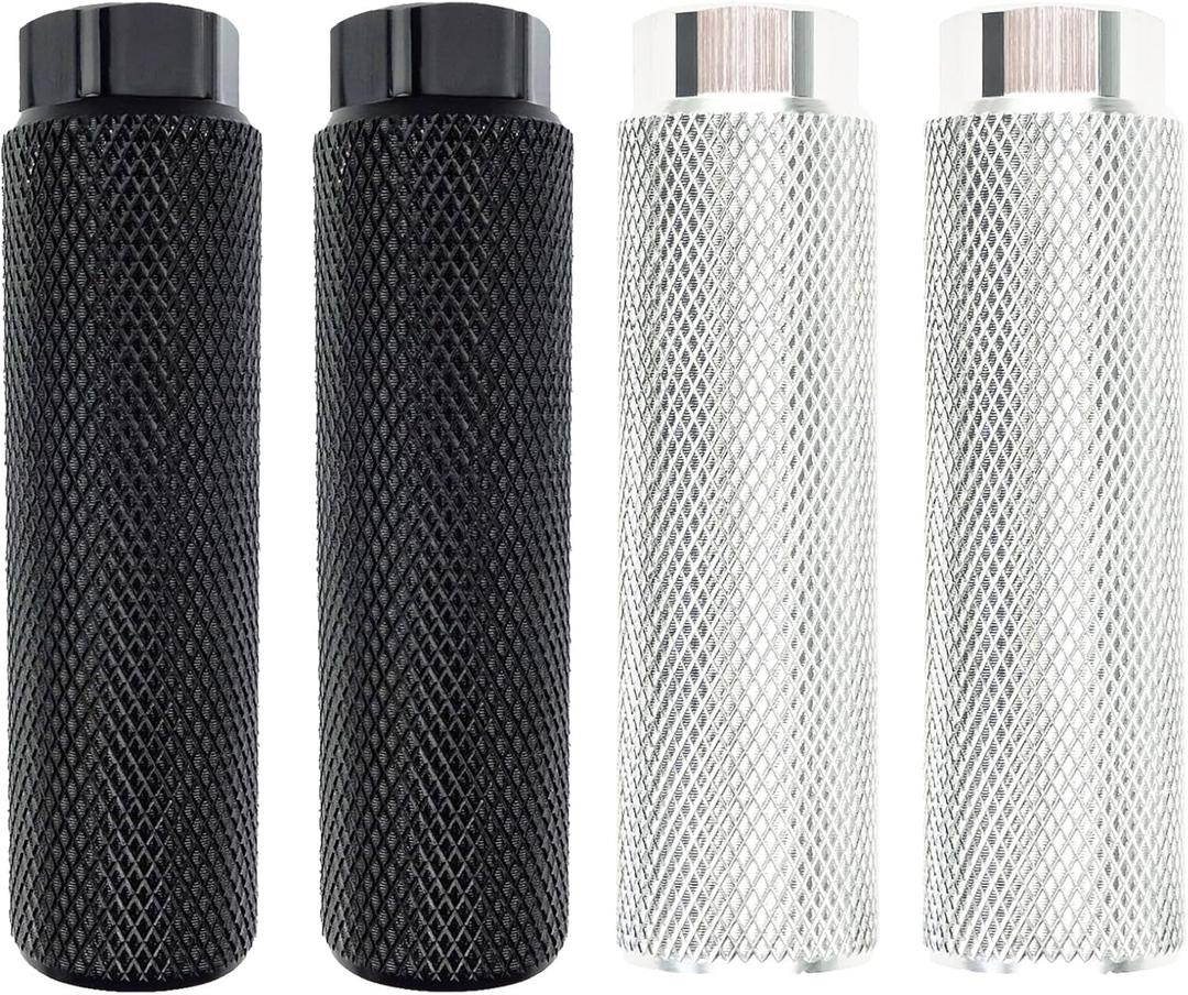 Zelerdo 2 Pairs Aluminum Alloy Bike Pegs for Mountain Bike Cycling Rear Stunt Pegs Fit 3/ 8 inch Axles (Pure Black and Silver, 100x28 mm)