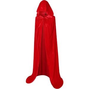 BIGXIAN Long Hooded Cloak Velvet Cape Witch Costume Halloween Costumes for Women Men (Medium, Red)