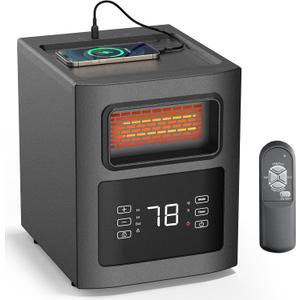 Shinic Infrared Heaters, Energy Efficient Space Heater with Remote Control, 12H Timer, Filter, USB & Type C Charging Ports, Electric Infrared Space Heaters for Indoor Use, 1500W/750W/ECO, Black