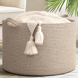 Goodpick 65L Blanket Basket, 19.7"x12.6" Cotton Rope Blanket Basket Living Room, Toy Organizers and Storage with Handles for Kids