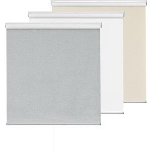 ChrisDowa Cordless 100% Blackout Roller Shade, with Striped Jacquard, Thermal Insulated, UV Protection Fabric, Total Blackout Blinds for Window, French Doors, Home and Office. Light Grey, 49"W x 72"H, Pack of 2