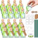 Baderke 24pcs 50 ml /1.7 oz Patron Bottles Empty for Drinks Mini Tequila Shot Bottles Patron with Cork Lids Green Ribbon Reusable Glass Bottle for Weddings Party Favors DIY Crafts (Cylindrical Bottle)