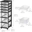 IRIS USA Plastic Drawer Storage Organizer Rolling Cart, with Wheels Casters, 7-Drawers, for Classroom Art Craft Supplies Dresser Closet Bathroom Laundry Room, Black/Clear, 14.25"D x 12.05"W x 41.69"H