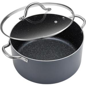 BEZIA 12 Quart Cooking Pot, Large Non Stick Induction Stock Pots with Lid, All Stove Compatible, 12 QT Aluminum Soup/Stew Pot For Big Gatherings, Grey