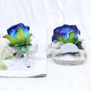 6Pcs Blue Corsage and Boutonniere Set, Artificial Rose Wrist Corsage Bracelets, Men Boutonniere for Wedding Ceremony Decorations Prom Homecoming Party Flower Accessories