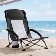 HOMECALL Camping Black Chair  Low Beach Chairs for Adults with High Back, Support 400LBS