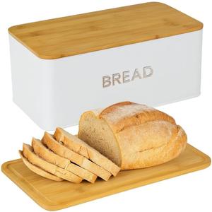 Culinary Couture White Bread Box for Kitchen Countertop with Bamboo Lid - Large BreadBox for Homemade Bread - Storage BreadBox with Cutting Board Lid (Brown)
