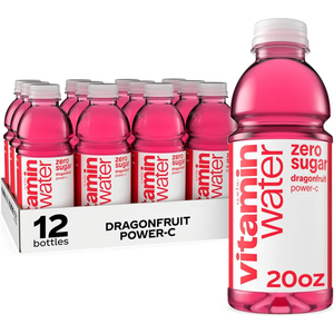 vitaminwater zero sugar power-c, electrolyte enhanced water w/vitamins, dragonfruit drinks, 20 fl oz (Pack of 12), Best By: 08.14.25