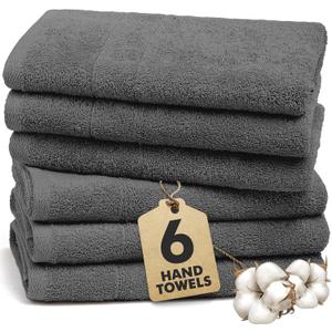 100% Ring Spun Cotton Hand Towels for Bathroom – 550 GSM Soft & Absorbent Towel Set– Pack of 6 Small Towel (34x20in) – Quick Dry Luxury Cotton Hand Towels – Dark Grey