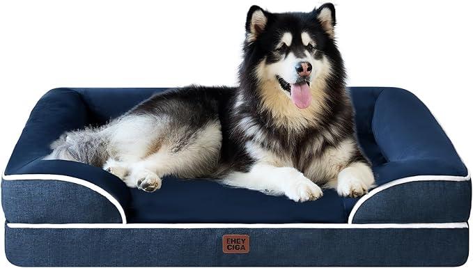 EHEYCIGA Orthopaedic Dog Bed for Large Dogs, Memory Foam Dog Basket, XXL, Washable Dog Sofa, Waterproof, Non-Slip, Dog Couch with High Edge