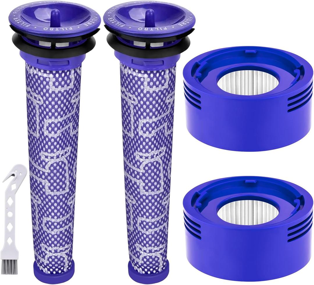 V8 Filter Replacement Compatible with Dyson V7 V8 Animal V8 Absolute V8 Motorhead Origin SV10 V7 Animal V7 Cordless Stick Vacuum, 2 HEPA Post Filters+2 Pre Filters, Part 965661-01 & 967478-01