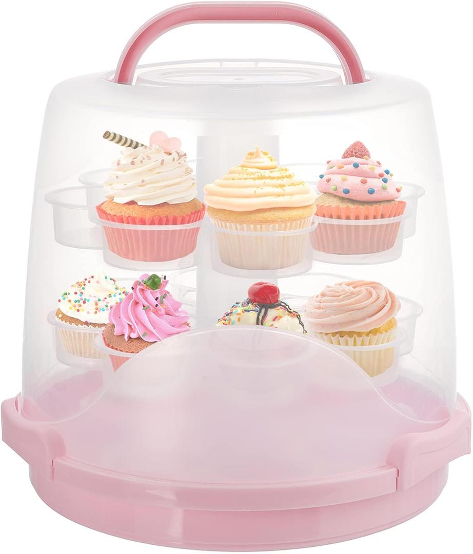 Dicunoy 24 Cupcake Carrier for Transport, Tall Cake Carrier Holder with Handle, 3 Tier Portable Desserts Storage Transporter Container Box with Lid for Pie, Cookies, Christmas, Thanks Giving Day