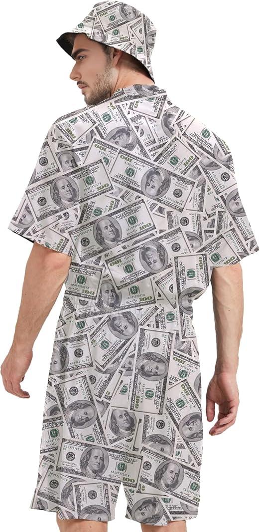 Male Hawaiian Rompers Personalized Graphic Printed Jumpsuit for Men with Bucket Hats