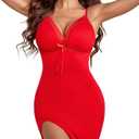 ADOME Women Slip Lingerie Lace Chemise Babydoll Nightgown V-Neck Full Slip Dress (Large)