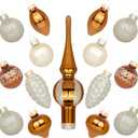 Miniature Ornaments and Tree Topper Christmas Mini Glass Tree Decorations Set of 15 for Tabletop Desktop Tree Wedding Centerpiece (Bronze Champagne) (Bronze Champagne)