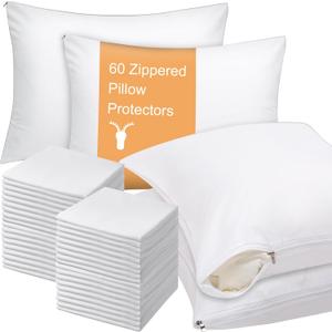 Shimeyao 12 Pcs 20 x 26 Inch Zippered Pillow Protectors Bulk, Standard Size Bedding Pillow Cases, Soft Breathable Cotton Sateen Dust Protection Covers White Protectors for Home Hotel Rental