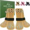 EXPAWLORER Dog Socks for Cold Winter Snow to Prevent Licking Paws, Anti Slip Doggie Grippy Booties Shoes for Hardwood Floors, Boots & Paw Protectors for Small Medium Large Senior Dogs Khaki S
