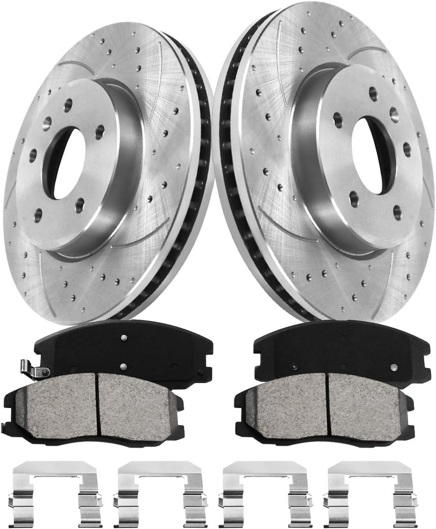 Anpulsero Front Brake Pads And Rotors Kit Compatible with 2007-2009 Chevy Equinox, 2012-2015 Captiva Sport Automotive Replacement Brake Kits 55148 D1264-8381 Drilled And Slotted Rotors 296mm(11.7in)
