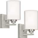 Set of 2 Wall Sconces for Bathroom, Modern Vanity Light Fixtures, Nickle Wall Mount Lighting Lanterns, Farmhouse Wall Lights with Double Clear Glass Shade for Bedroom Living Room Mirror Hallway