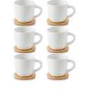 Hasense 8 oz Cappuccino Cups with Saucers set of 6, Porcelain Coffee Mugs Latte Mugs with Handle Perfect for Double Shot, Americano, Milk and Tea, White