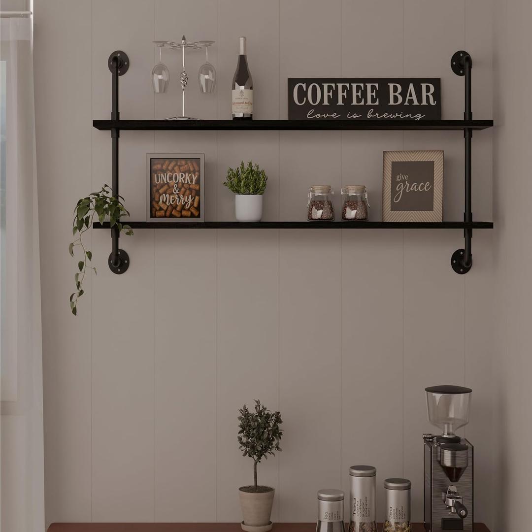 HDDFER Floating Bookshelf Shelves Industrial Pipe Shelving Pipe Shelf Rustic Black Wall Shelves 36 Inch Farmhouse for Wall Mounted